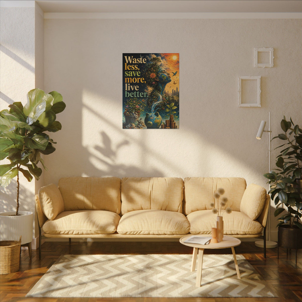 "WASTE LESS, SAVE MORE, LIVE BETTER." - Earthsmart Eco-Friendly Inspirational Wall Art.