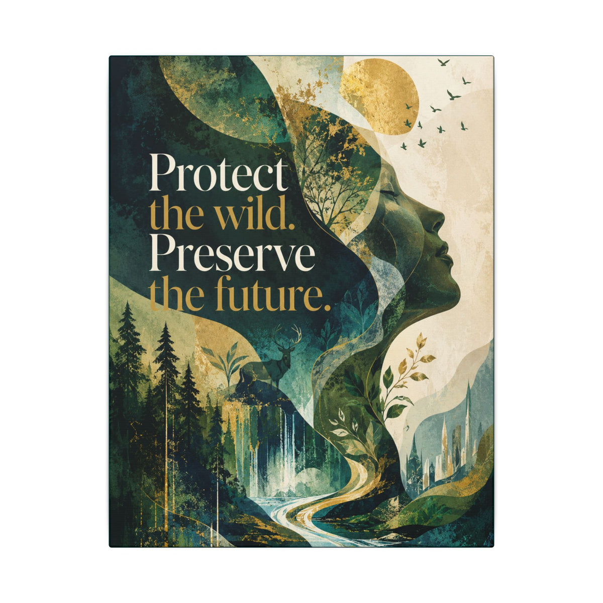 "PROTECT THE WILD PRESERVE THE FUTURE" (Abstract art style). Earthsmart Eco Canvas Wall Art (Matte Stretched Print).