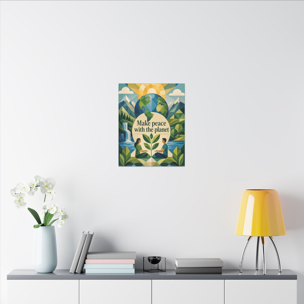 Copy of "MAKE PEACE WITH THE PLANET" (Minimalist art style). Earthsmart Eco Canvas Wall Art (Matte Stretched Print).