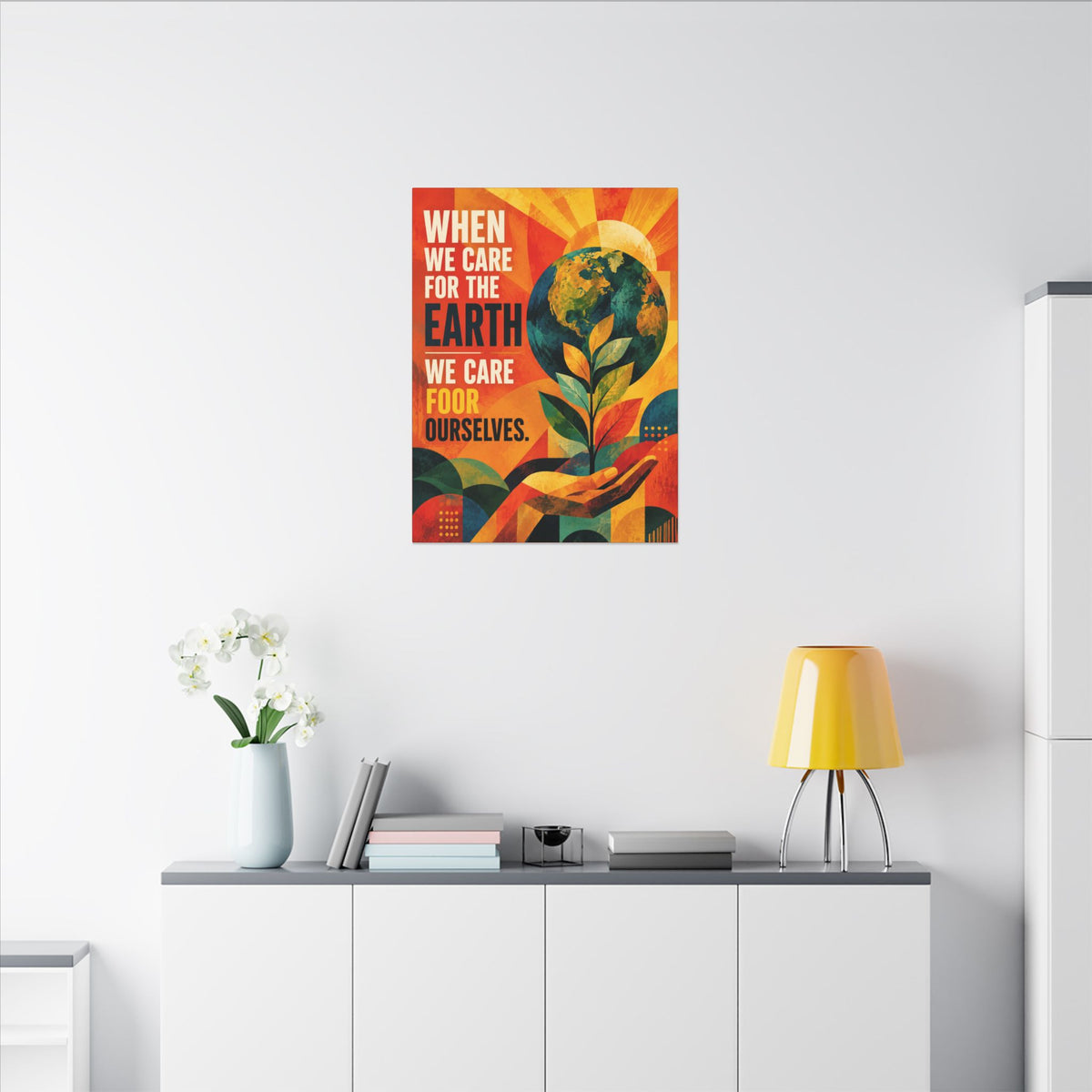 "WHEN WE CARE FOR EARTH, WE CARE FOR OUR SELVES" (Contemporary Abstract art). Earthsmart Eco Wall Art.
