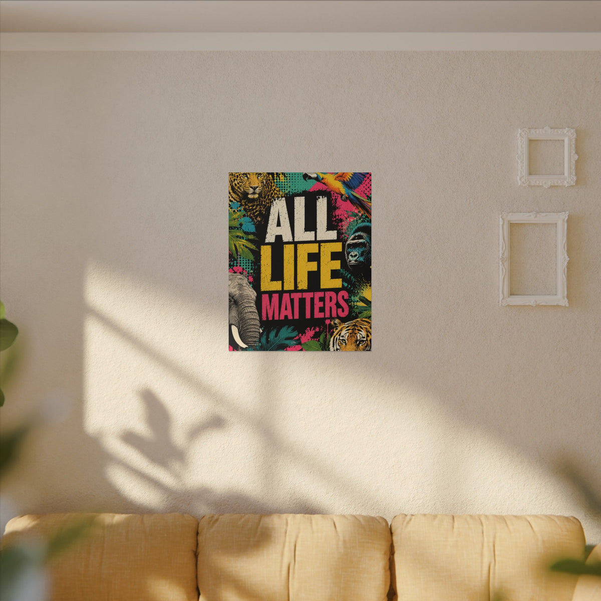 "ALL LIFE MATTERS" (Pop culture art style) - Earthsmart Canvas Wall Art. Jungle Wildlife. (Matte Stretched Print).