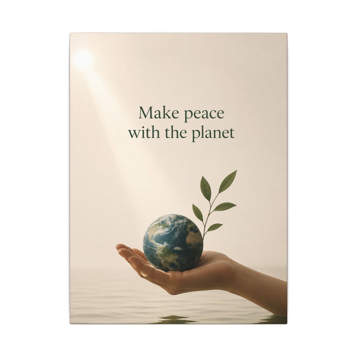 "MAKE PEACE WITH THE PLANET" (Minimalist art style). Earthsmart Eco Canvas Wall Art (Matte Stretched Print).