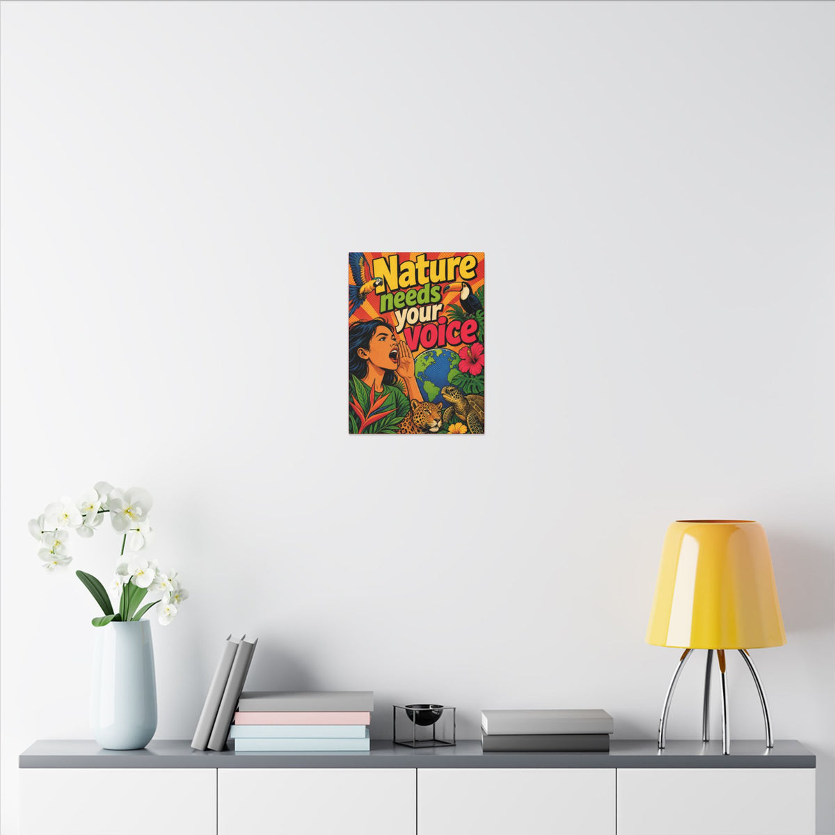 "NATURE NEEDS YOUR VOICE" (Pop art style). Earthsmart Eco Canvas Wall Art (Matte Stretched Print).
