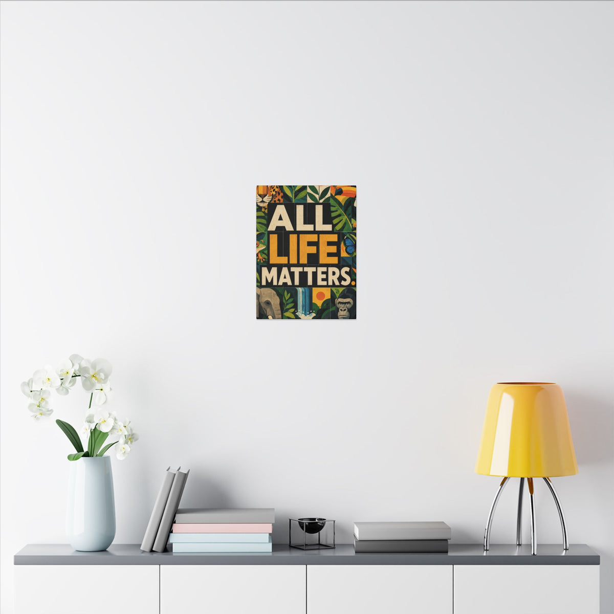 "ALL LIFE MATTERS" (Geometric art style) Earthsmart Canvas Wall Art — Jungle Wildlife. (Matte Stretched Print)