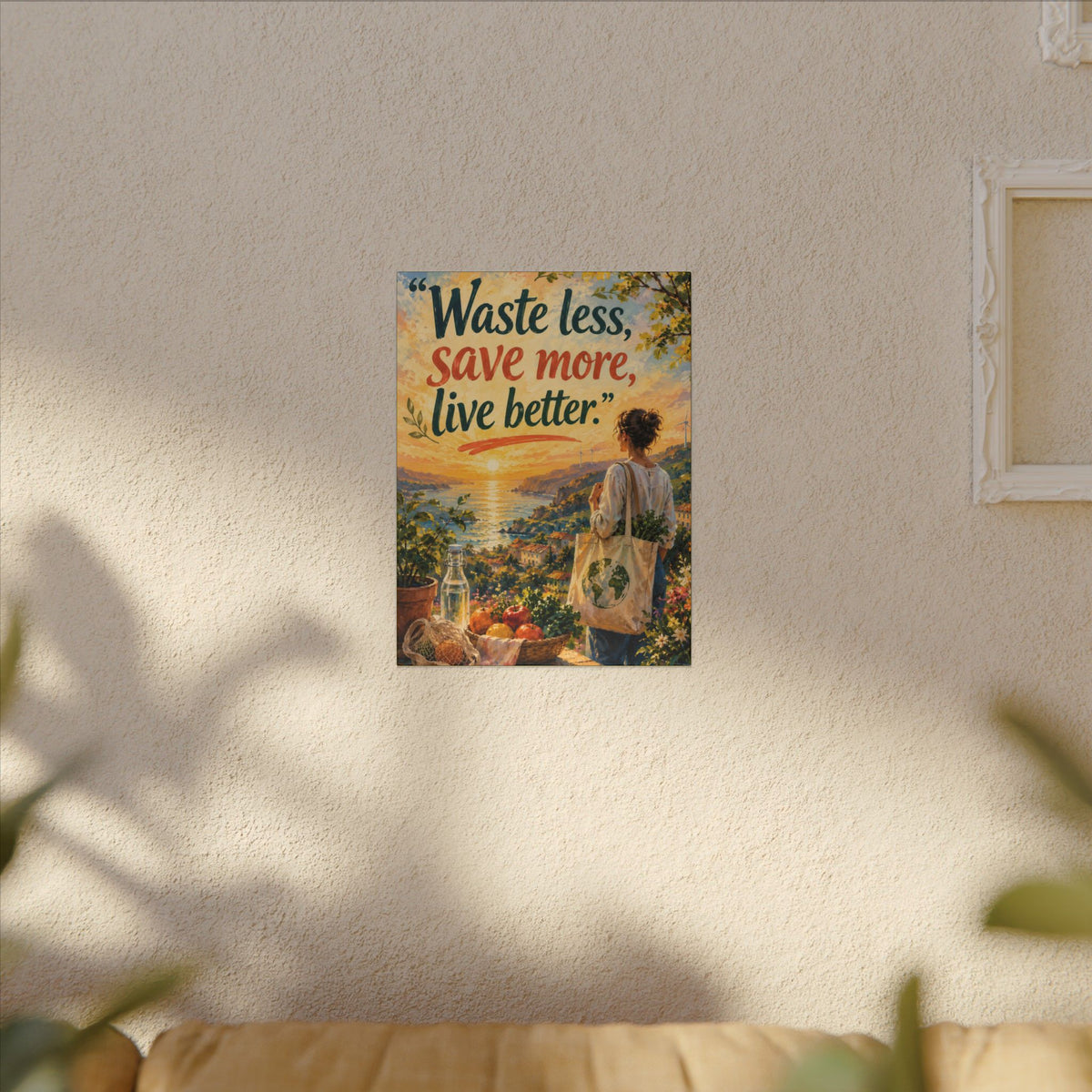 "WASTE LESS, SAVE MORE, LIVE BETTTER." (Impressionist art style). Earthsmart,  Eco-Friendly Inspirational Wall Art