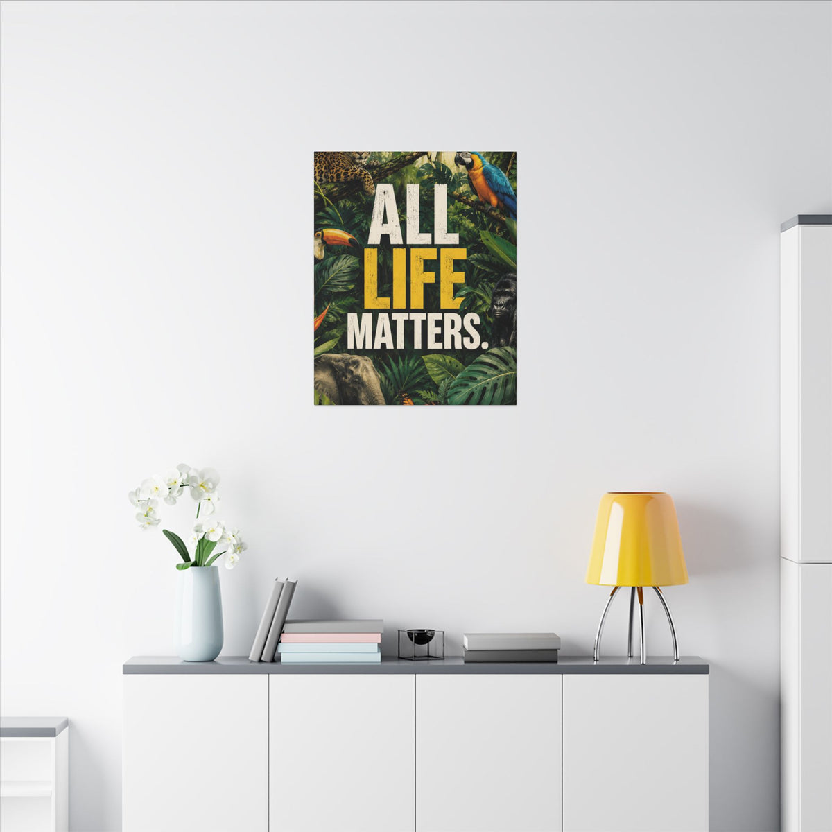 "ALL LIFE MATTERS" (Realist art style)  — Earthsmart Canvas Wall Art. Jungle Wildlife (Matte Stretched Canvas).