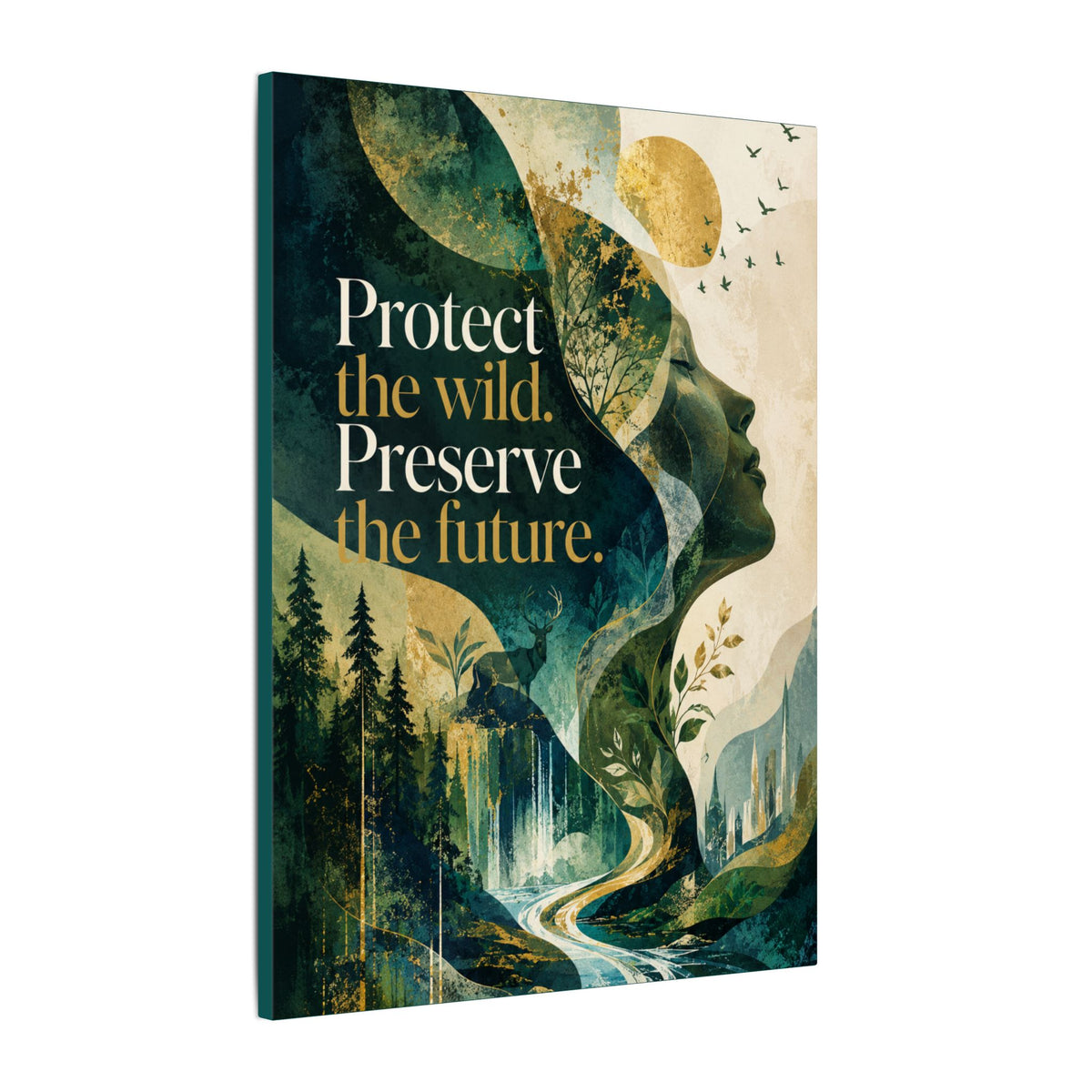 "PROTECT THE WILD PRESERVE THE FUTURE" (Abstract art style). Earthsmart Eco Canvas Wall Art (Matte Stretched Print).