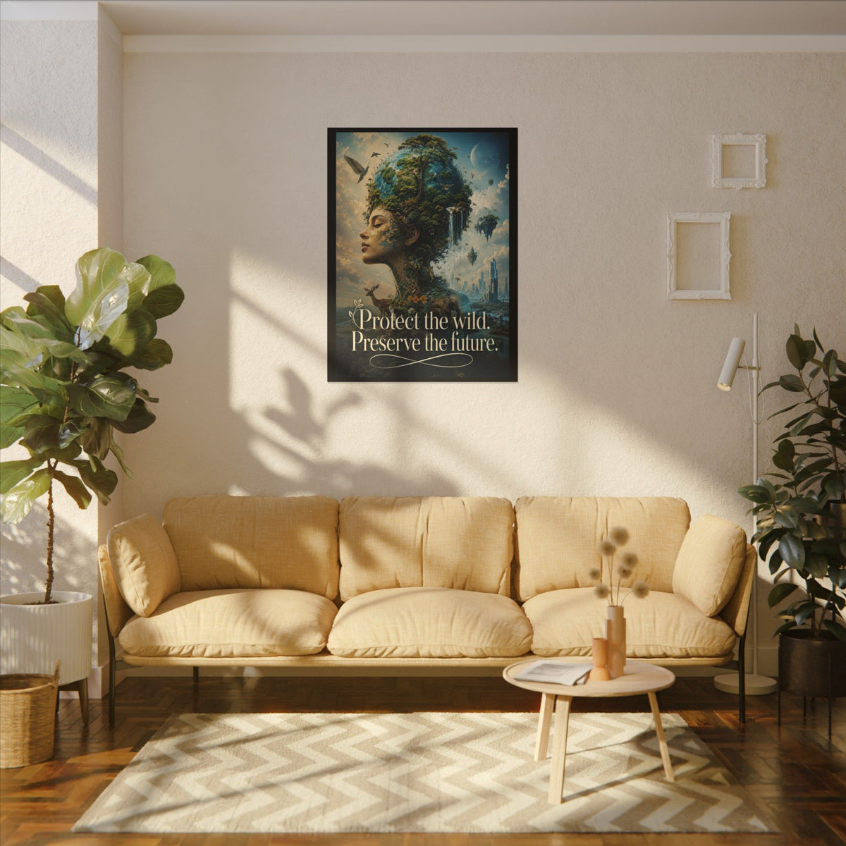 "PROTECT THE WILD PRESERVE THE FUTURE" (Surrealist art style). Earthsmart Eco Canvas Wall Art (Matte Stretched Print).