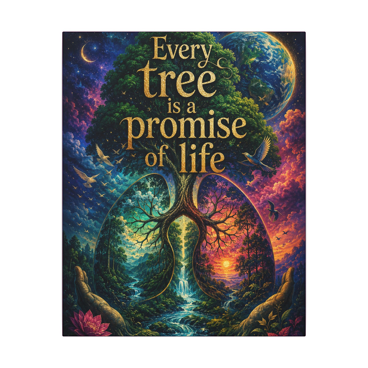 Copy of "EVERY TREE IS A PROMISE OF LIFE" (Surrealist art style). Earthsmart Eco Canvas Wall Art (Matte Stretched Print).