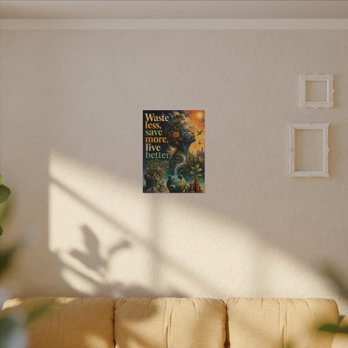 "WASTE LESS, SAVE MORE, LIVE BETTER." - Earthsmart Eco-Friendly Inspirational Wall Art.