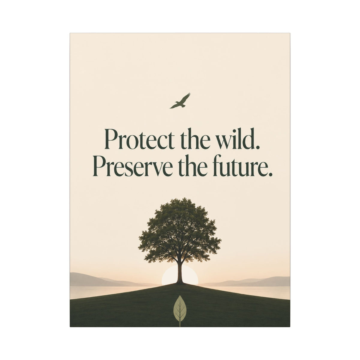 "PROTECT THE WILD PRESERVE THE FUTURE" (Minimalist art style). Earthsmart Eco Canvas Wall Art (Matte Stretched Print).