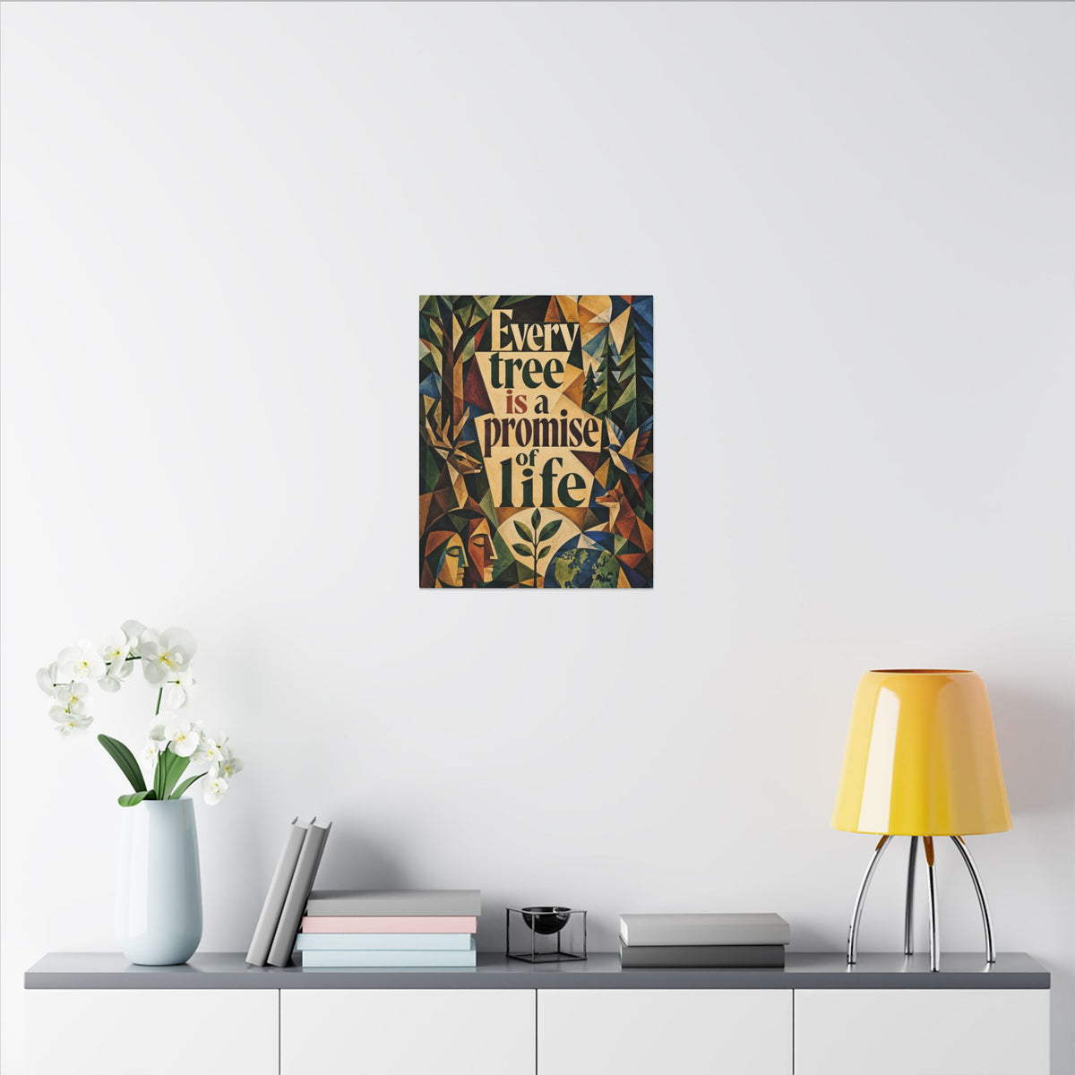 "EVERY TREE IS A PROMISE OF LIFE" (Cubist art style). Earthsmart Eco Canvas Wall Art (Matte Stretched Print).