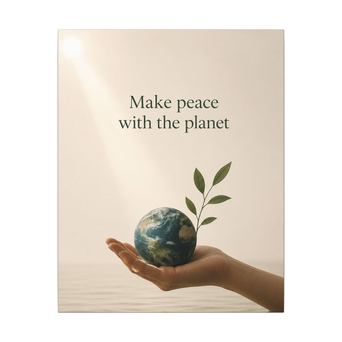 "MAKE PEACE WITH THE PLANET" (Minimalist art style). Earthsmart Eco Canvas Wall Art (Matte Stretched Print).
