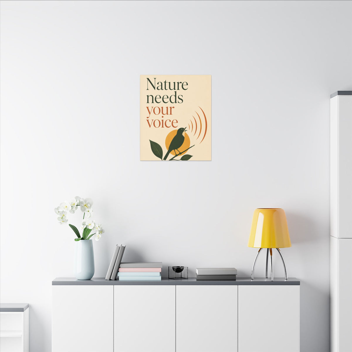 "NATURE NEEDS YOUR VOICE" (Minimalist art style). Earthsmart Eco Canvas Wall Art (Matte Stretched Print).