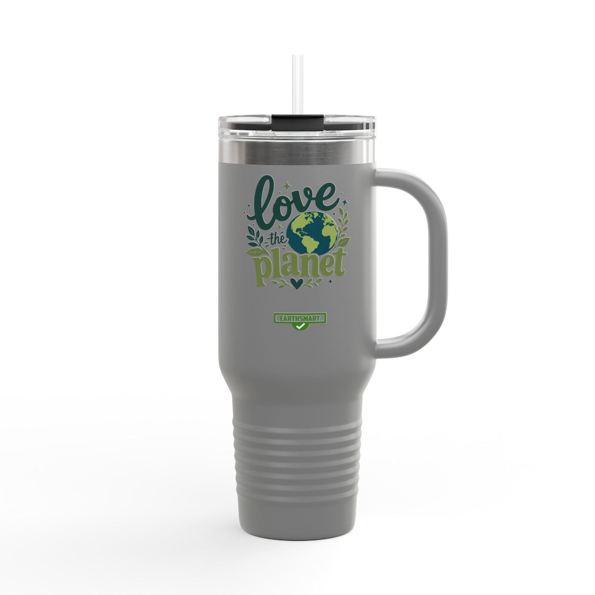 EARTHSMART ECO TUMBLER - 'LOVE THE PLANET' version -  100% stainless steel (body), 100% recycled plastic (straw and lid).(1.8L - 40OZ)