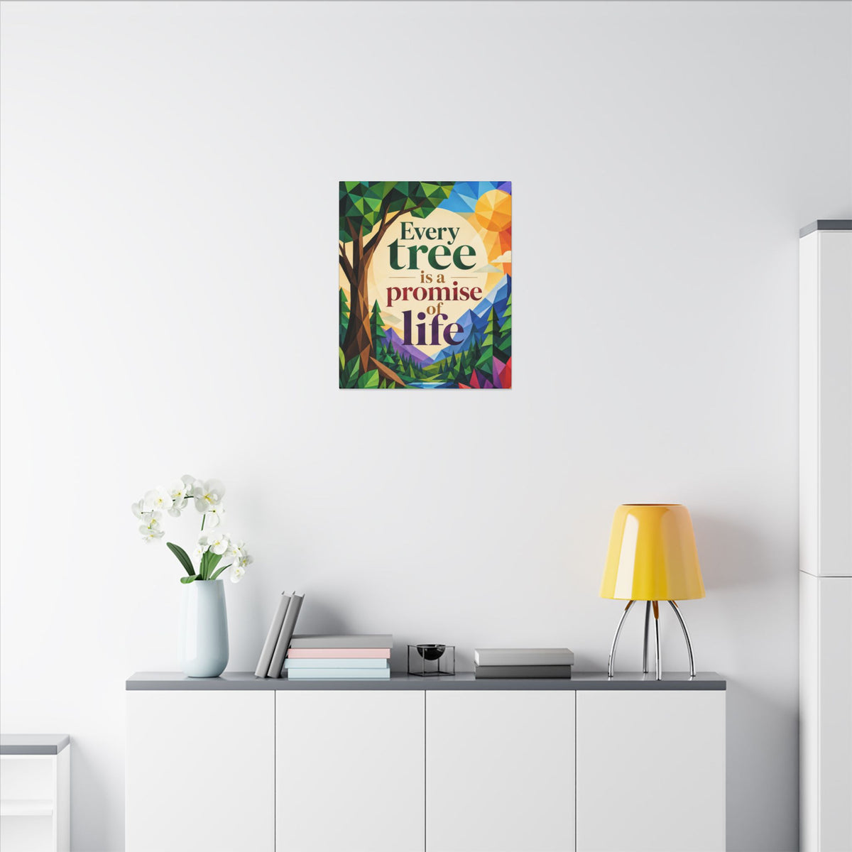 "EVERY TREE IS A PROMISE OF LIFE" (Geometric art style). Earthsmart Eco Canvas Wall Art (Matte Stretched Print).