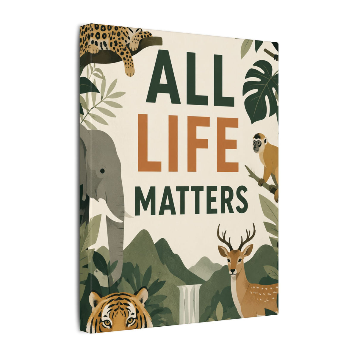 "ALL LIFE MATTERS" (modern art style) - Earthsmart Canvas Wall Art. Jungle Wildlife. (Matte Stretched Print).