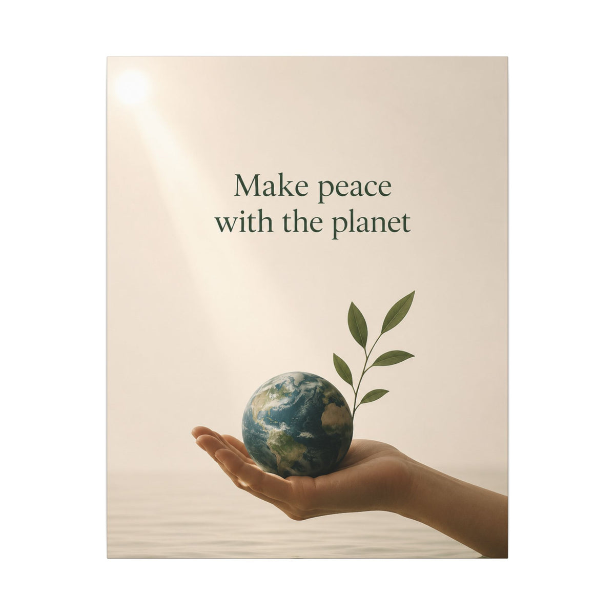 "MAKE PEACE WITH THE PLANET" (Minimalist art style). Earthsmart Eco Canvas Wall Art (Matte Stretched Print).