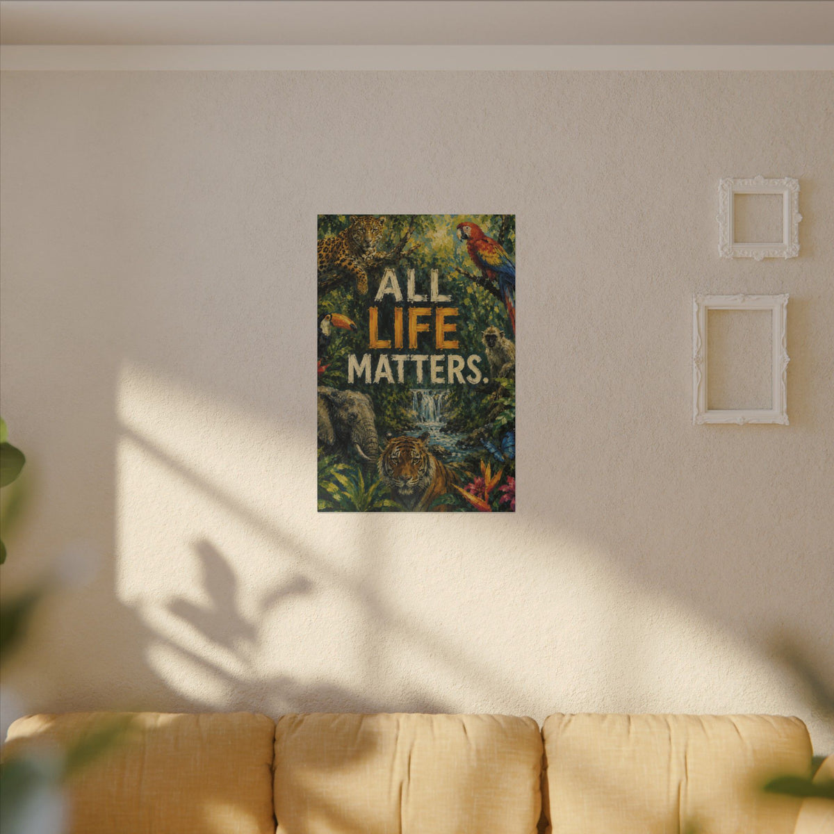 "ALL LIFE MATTERS" (Impressionist art style) — Earthsmart Canvas Wall Art. Jungle Wildlife. (Matte Stretched Print)