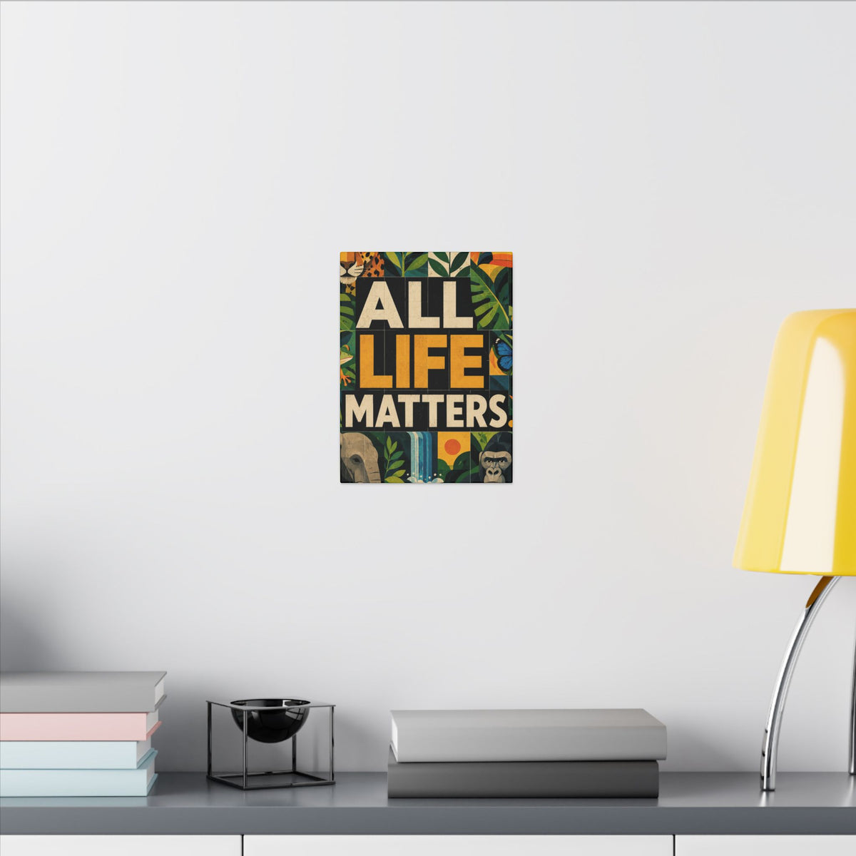 "ALL LIFE MATTERS" (Geometric art style) Earthsmart Canvas Wall Art — Jungle Wildlife. (Matte Stretched Print)
