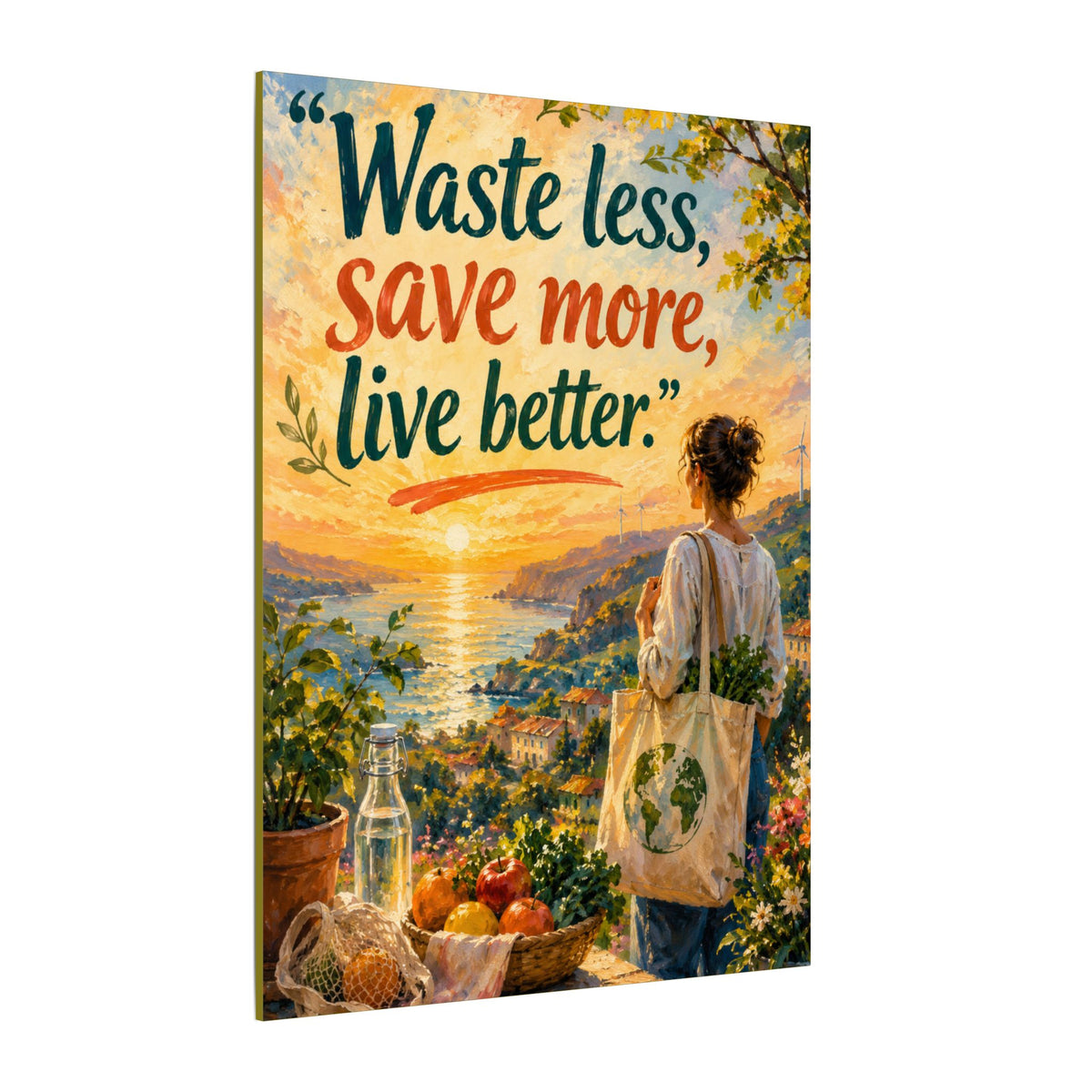 "WASTE LESS, SAVE MORE, LIVE BETTTER." (Impressionist art style). Earthsmart,  Eco-Friendly Inspirational Wall Art