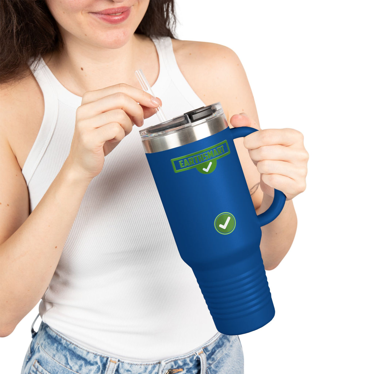 EARTHSMART ECO TUMBLER - 'ICONIC' LOGO version -  100% stainless steel (body), 100% recycled plastic (straw and lid).(1.8L - 40OZ)