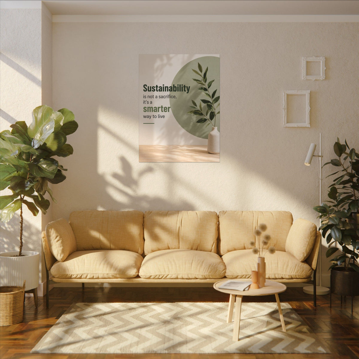 "SUSTAINABILITY IS NOT A SACRIFICE, IT'S A SMARTER WAY TO LIVE" (Minimalist art style). Earthsmart Eco Canvas Wall Art (Matte Stretched Print).