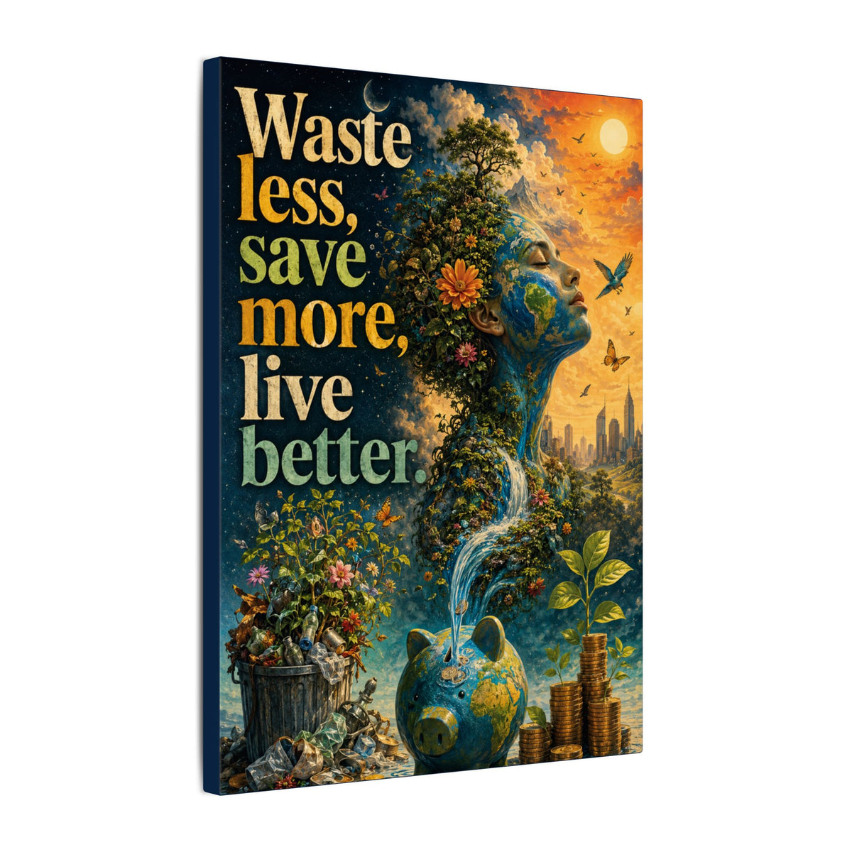 "WASTE LESS, SAVE MORE, LIVE BETTER." - Earthsmart Eco-Friendly Inspirational Wall Art.