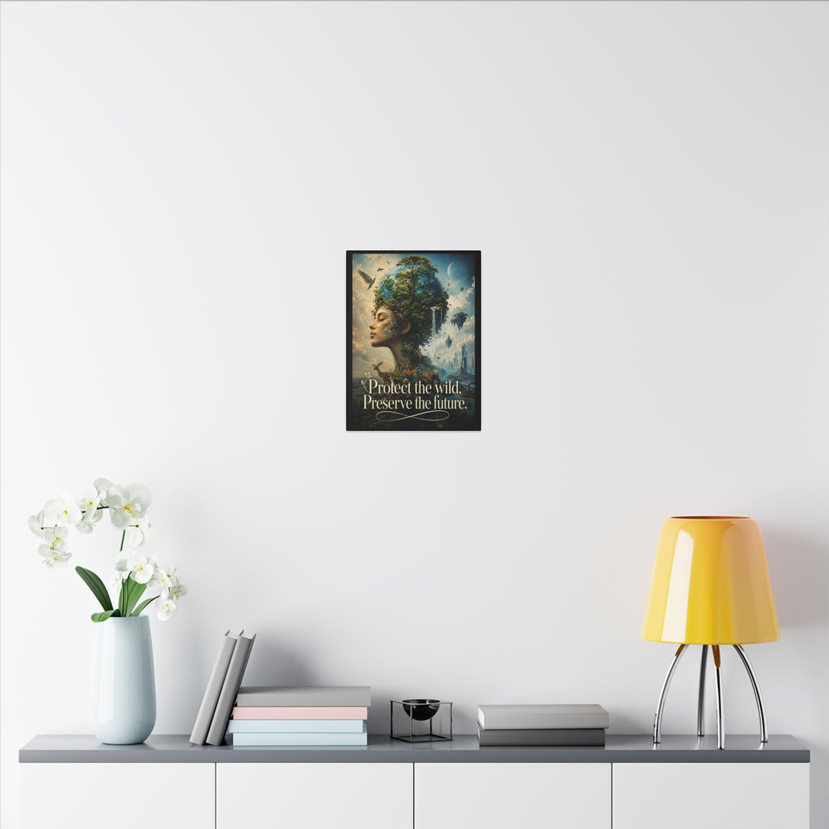 "PROTECT THE WILD PRESERVE THE FUTURE" (Surrealist art style). Earthsmart Eco Canvas Wall Art (Matte Stretched Print).