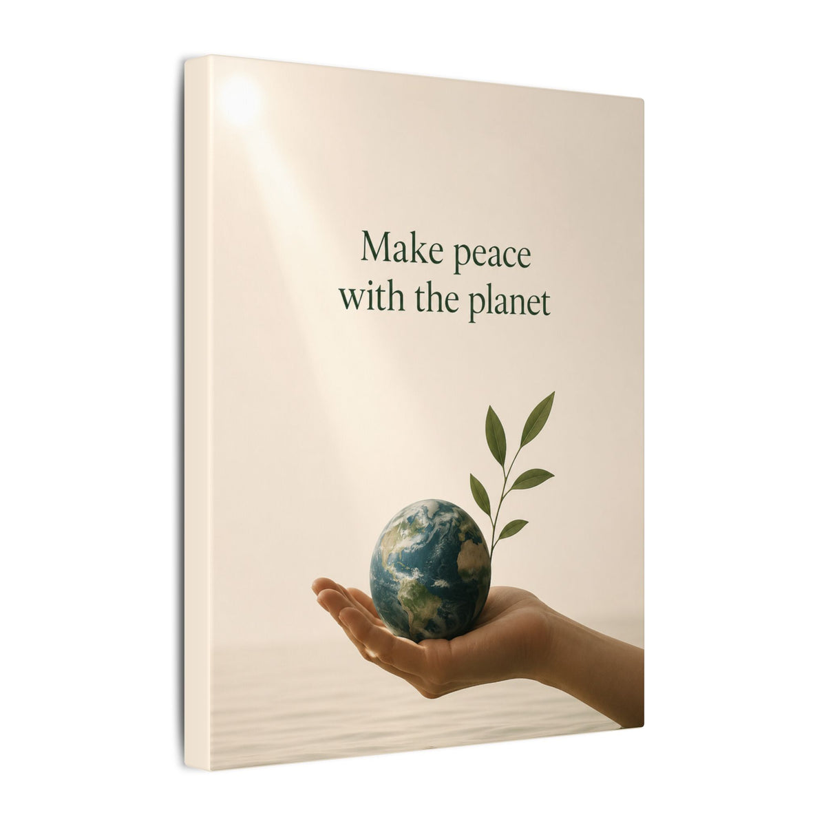 "MAKE PEACE WITH THE PLANET" (Minimalist art style). Earthsmart Eco Canvas Wall Art (Matte Stretched Print).