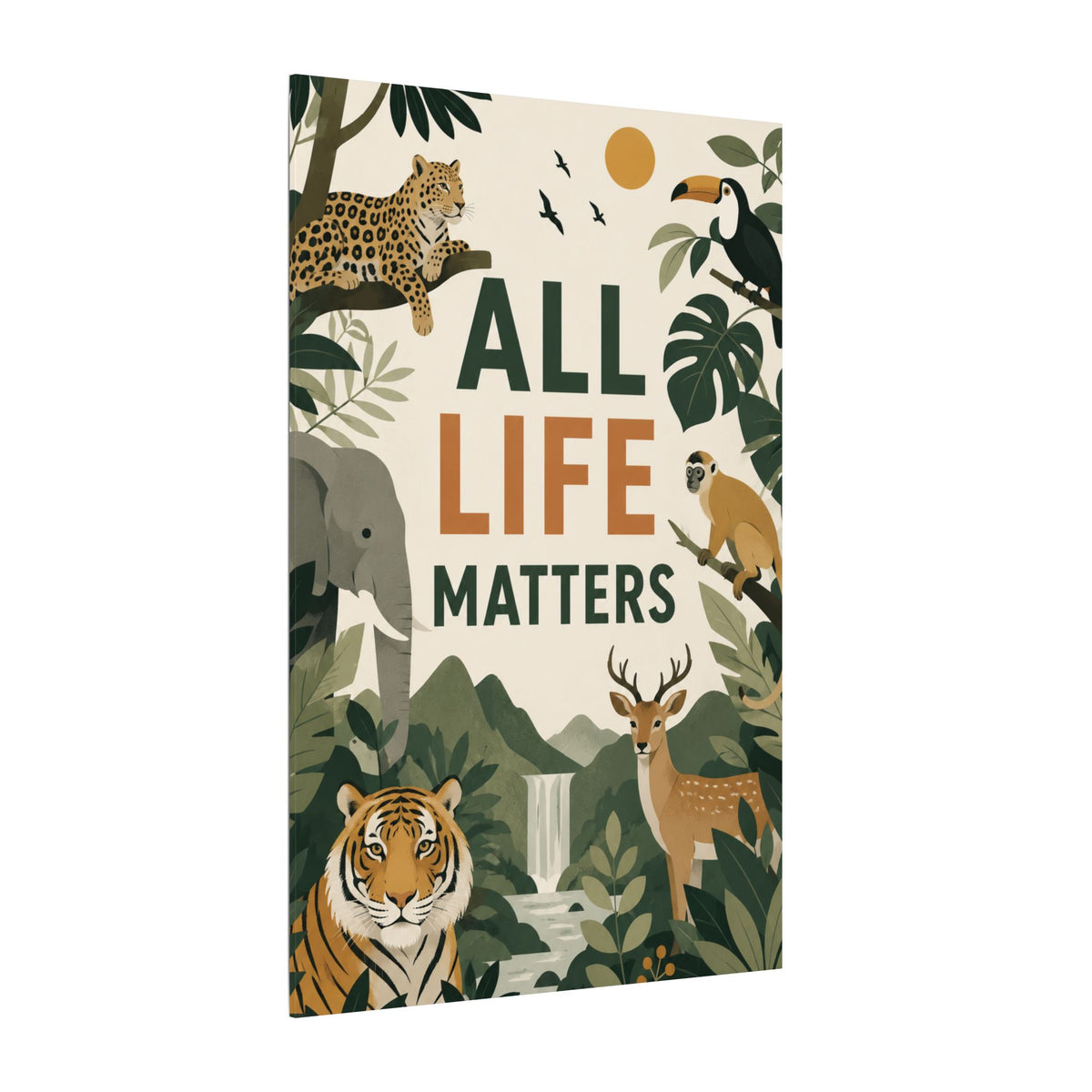 "ALL LIFE MATTERS" (modern art style) - Earthsmart Canvas Wall Art. Jungle Wildlife. (Matte Stretched Print).