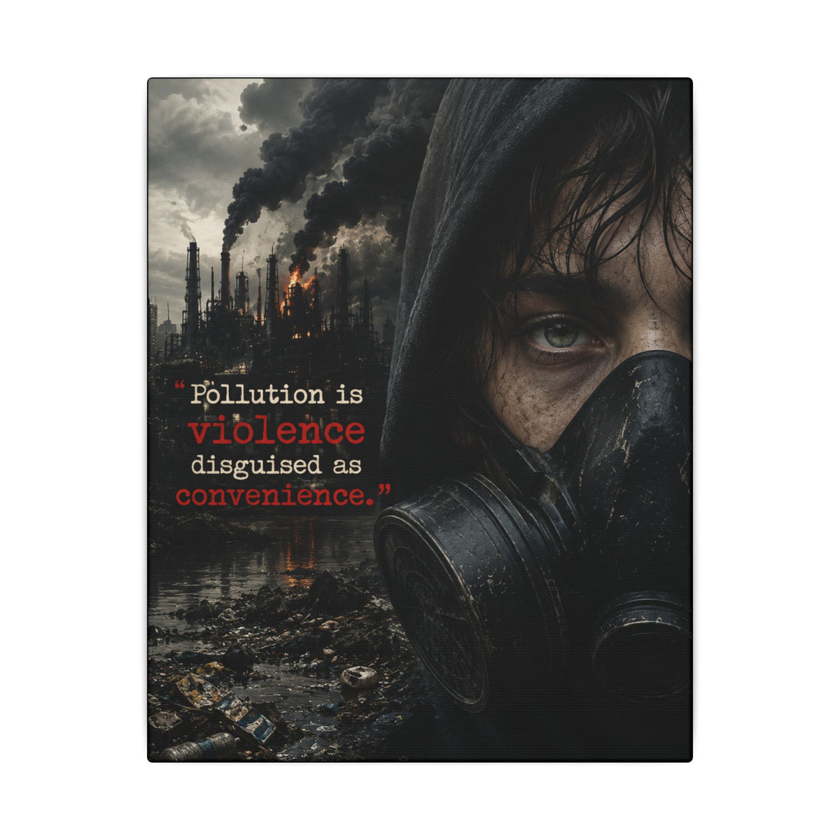 "POLLUTION IS VIOLENCE DISGUISED AS CONVENIENCE" (Dark Reality) - Earthsmart Canvas Wall Art.