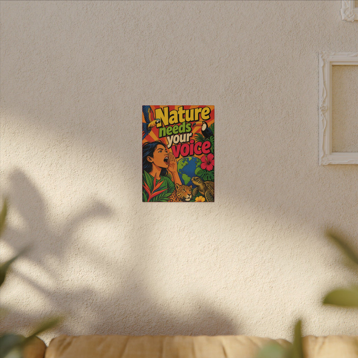 "NATURE NEEDS YOUR VOICE" (Pop art style). Earthsmart Eco Canvas Wall Art (Matte Stretched Print).