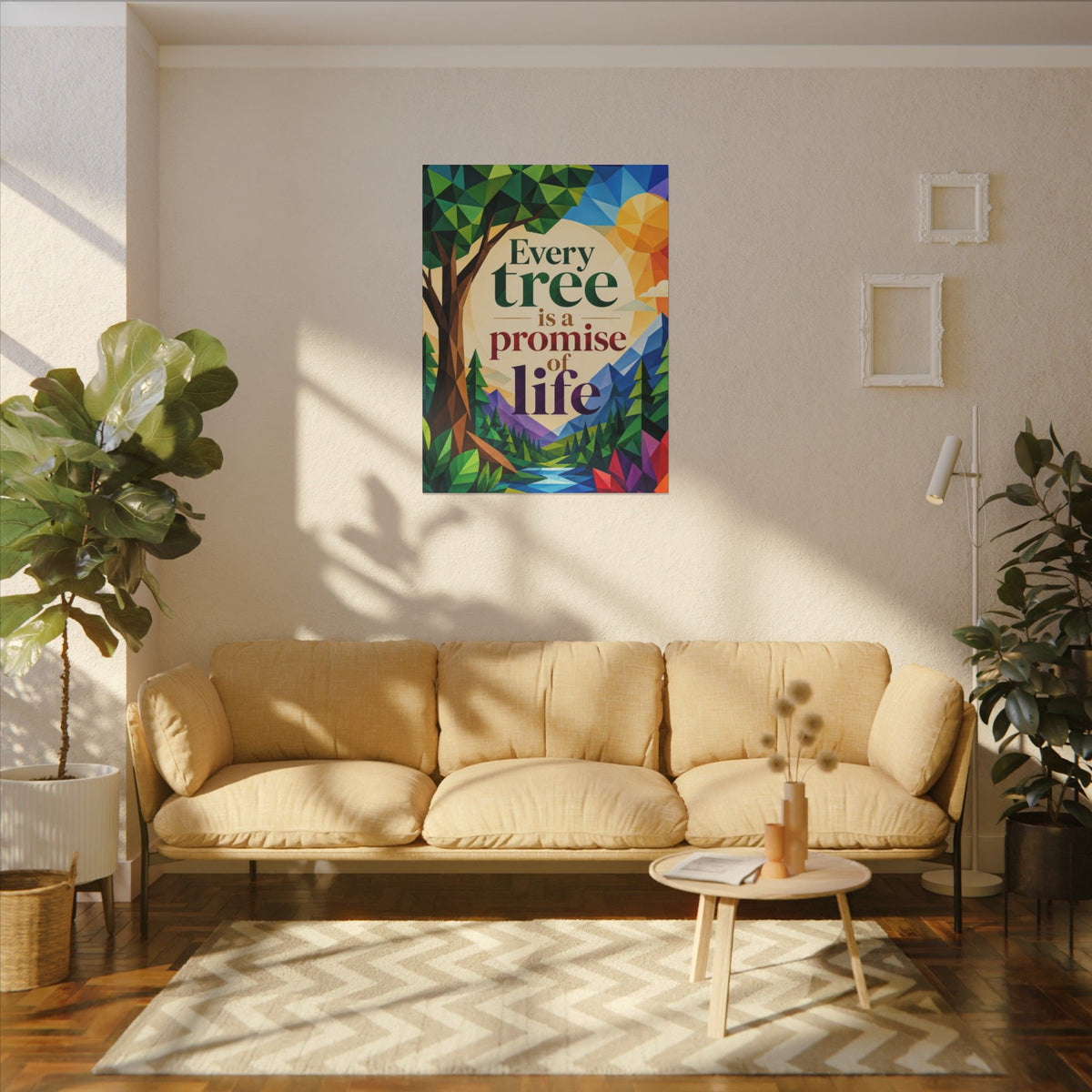 "EVERY TREE IS A PROMISE OF LIFE" (Geometric art style). Earthsmart Eco Canvas Wall Art (Matte Stretched Print).