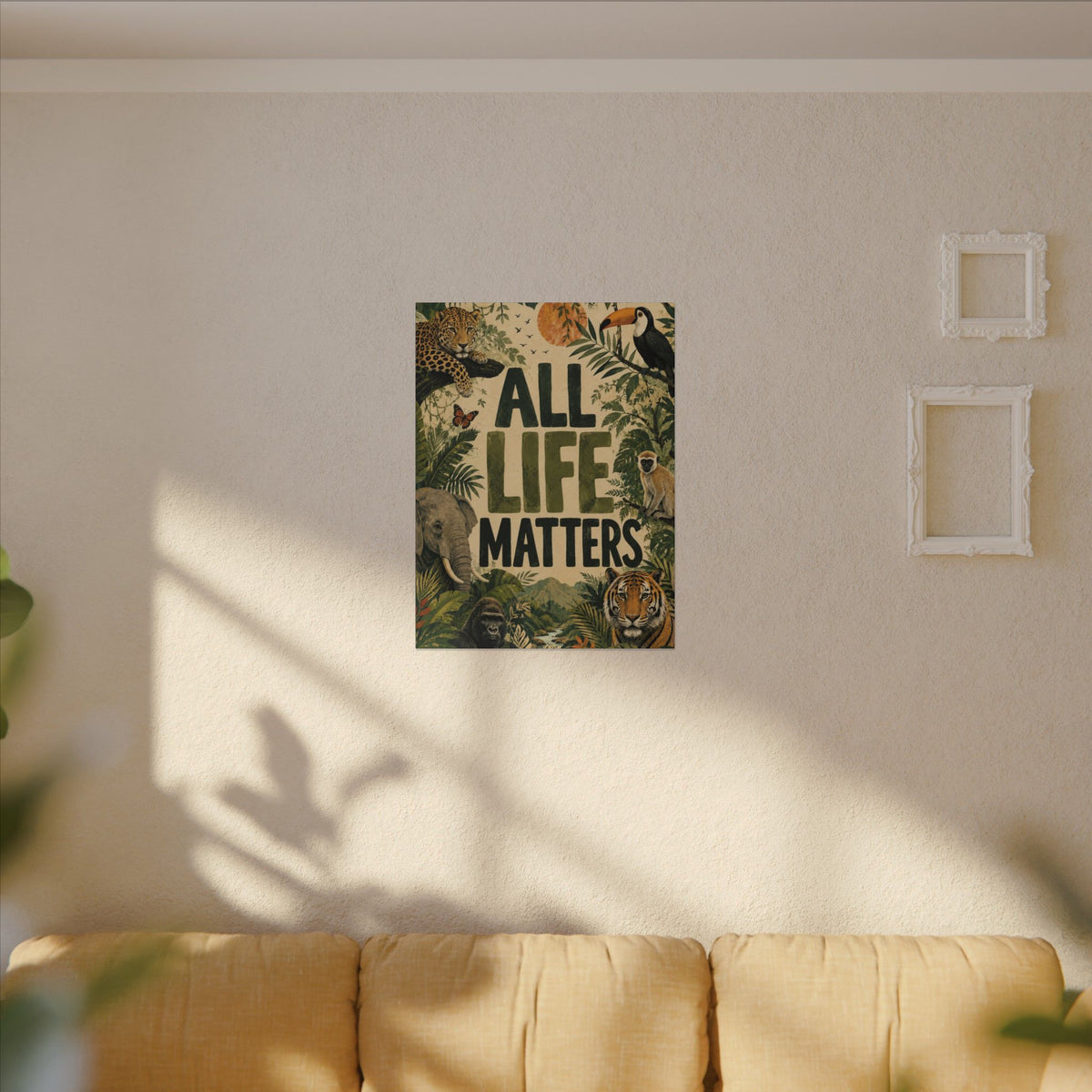 "ALL LIFE MATTERS" (Organic art style) Earthsmart Canvas Wall Art — Jungle Wildlife. (Matte Stretched Print)