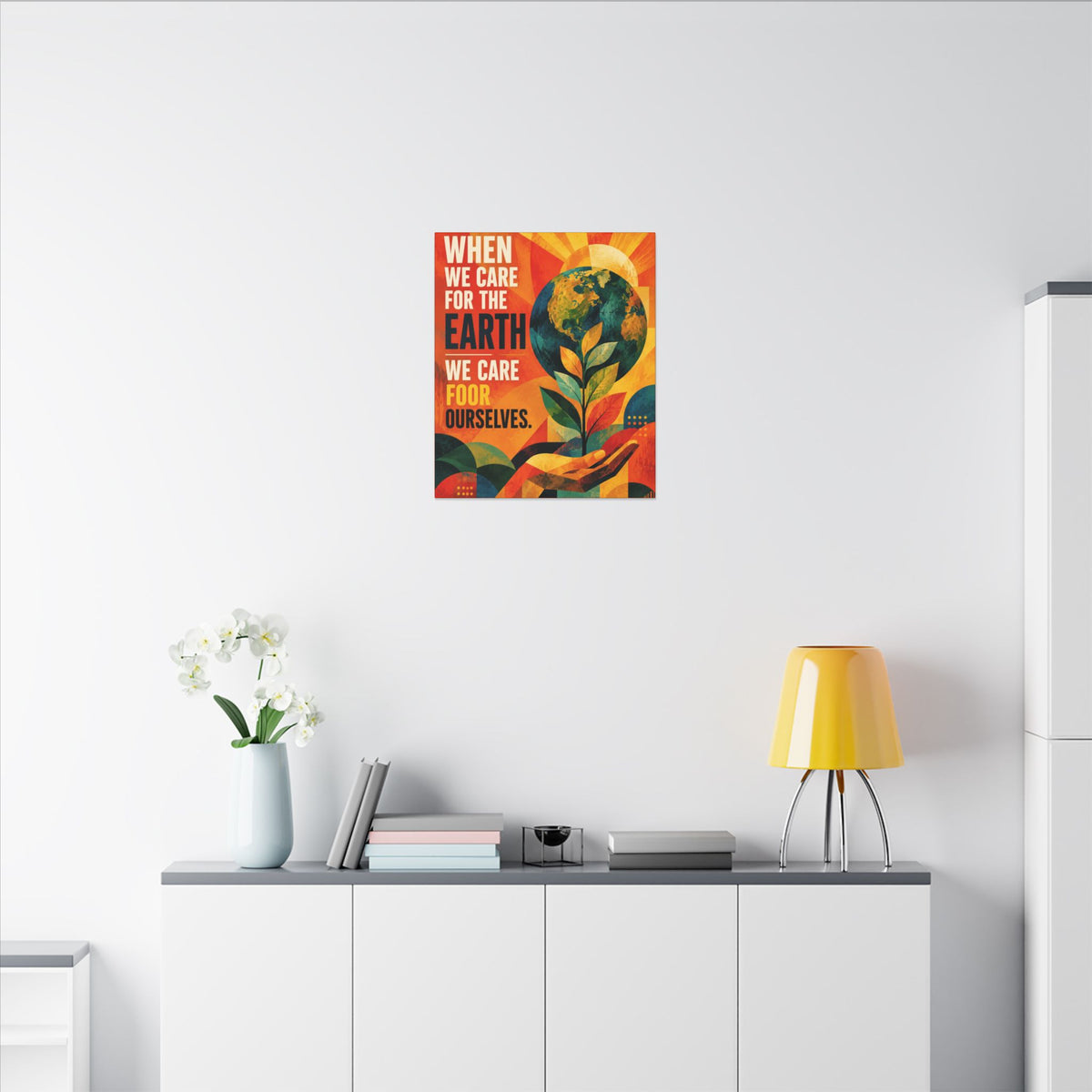 "WHEN WE CARE FOR EARTH, WE CARE FOR OUR SELVES" (Contemporary Abstract art). Earthsmart Eco Wall Art.