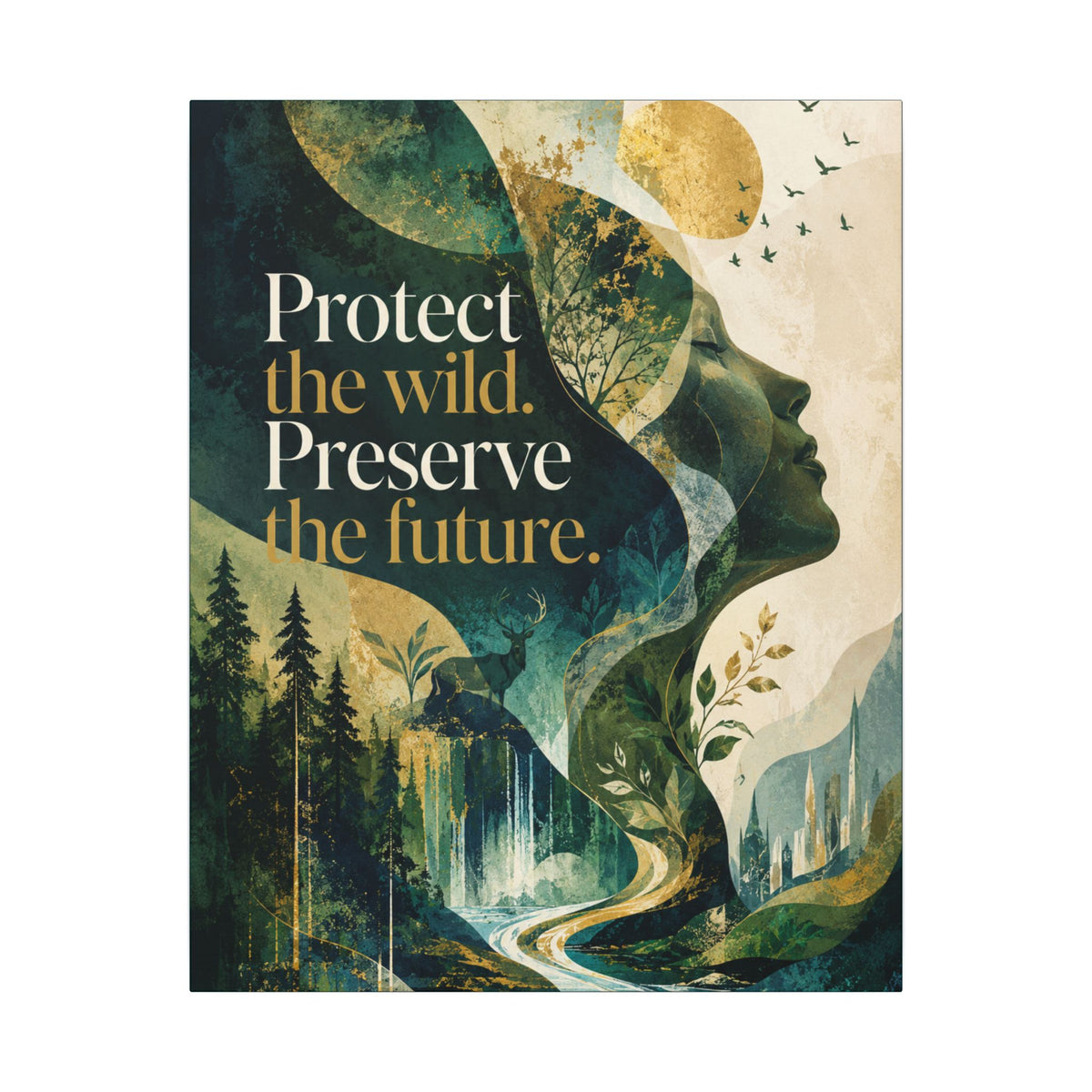 "PROTECT THE WILD PRESERVE THE FUTURE" (Abstract art style). Earthsmart Eco Canvas Wall Art (Matte Stretched Print).