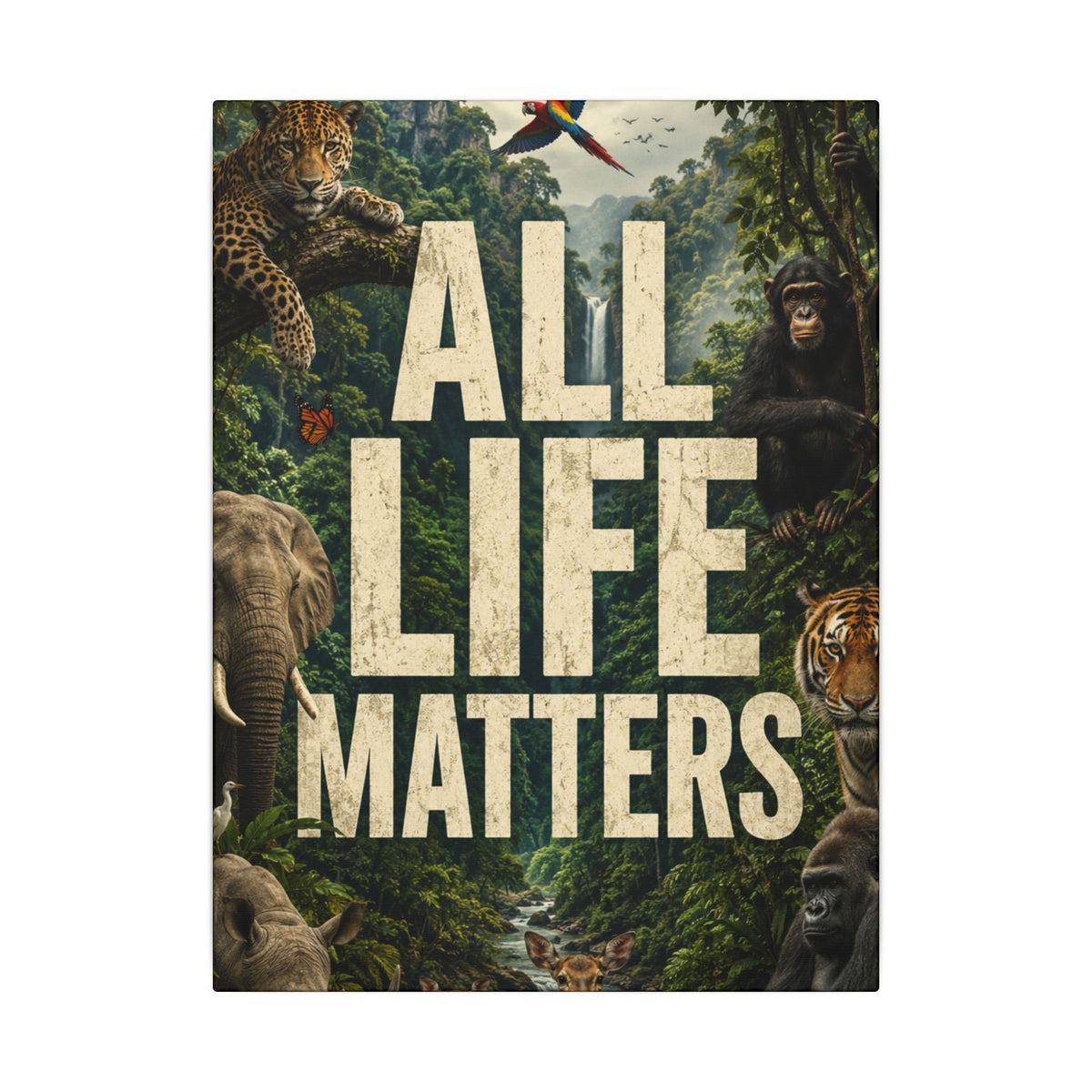 ALL LIFE MATTERS (Abstract art style) -  Earthsmart Canvas Wall Art. Jungle Wildlife ((Matte Stretched Print).