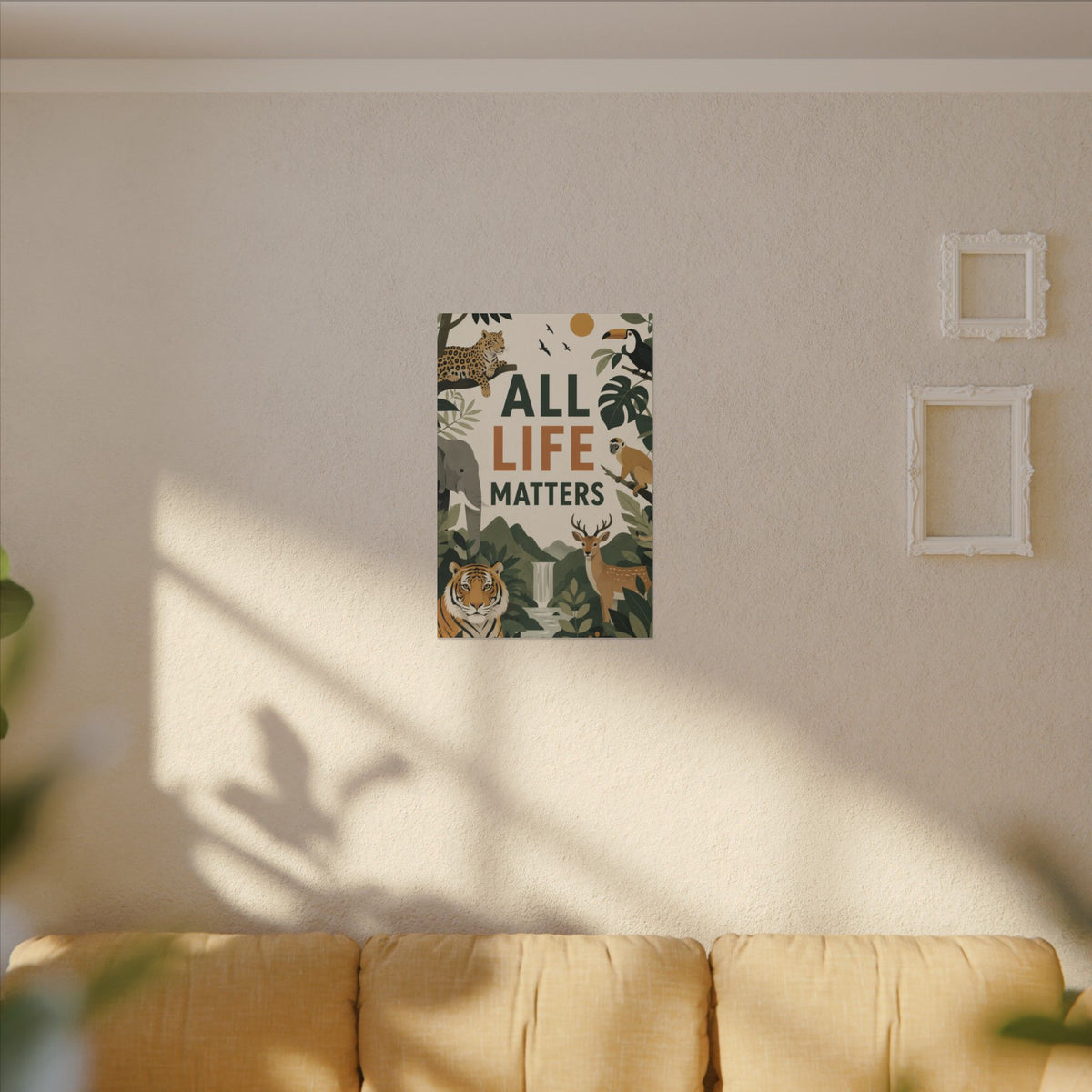 "ALL LIFE MATTERS" (modern art style) - Earthsmart Canvas Wall Art. Jungle Wildlife. (Matte Stretched Print).