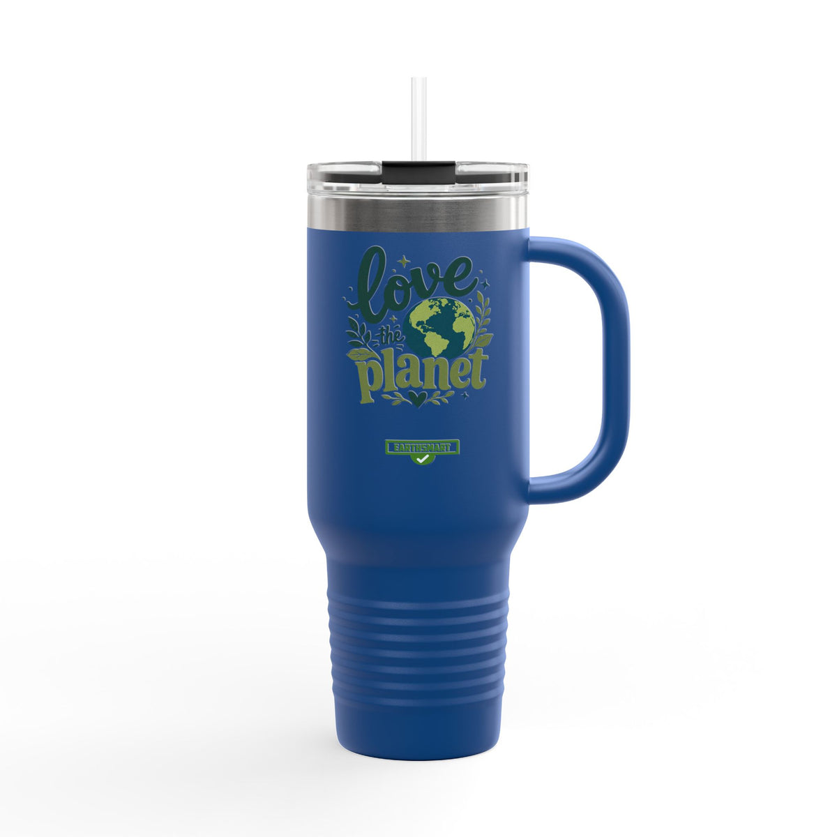 EARTHSMART ECO TUMBLER - 'LOVE THE PLANET' version -  100% stainless steel (body), 100% recycled plastic (straw and lid).(1.8L - 40OZ)