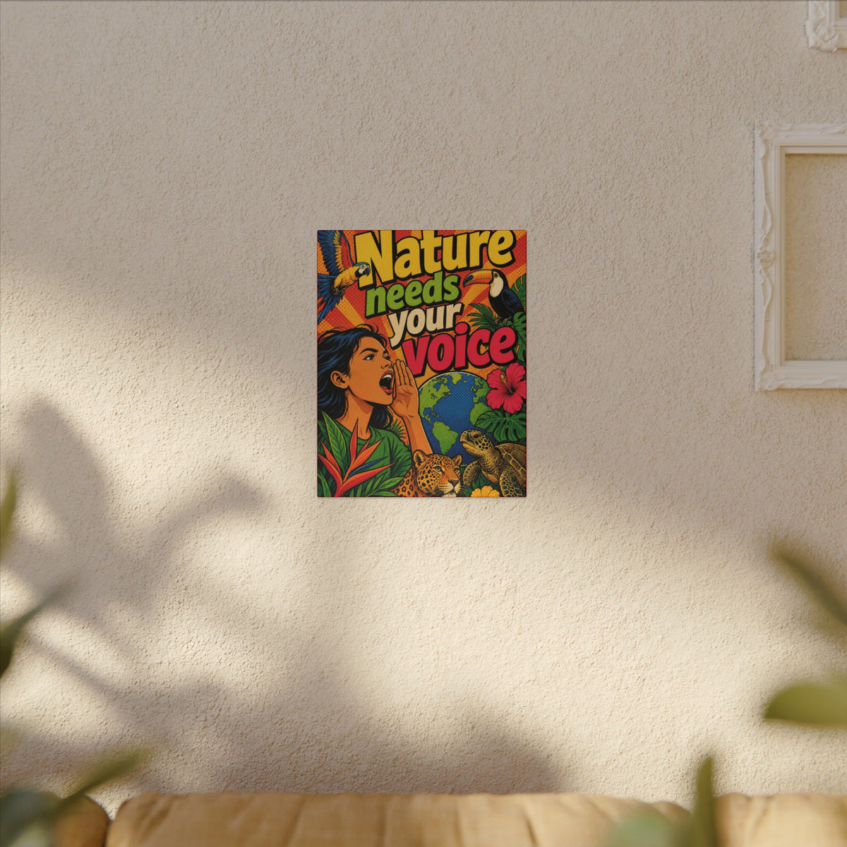 "NATURE NEEDS YOUR VOICE" (Pop art style). Earthsmart Eco Canvas Wall Art (Matte Stretched Print).