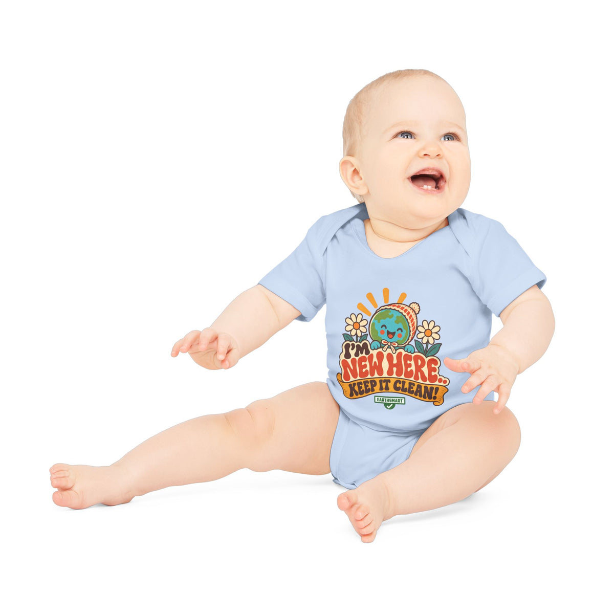 EARTHSMART BABY BODYSUIT — I'M NEW HERE, KEEP IT CLEAN -  ECO-FRIENDLY ORGANIC ONESIE (UNISEX) (0 - 18 MONTHS)