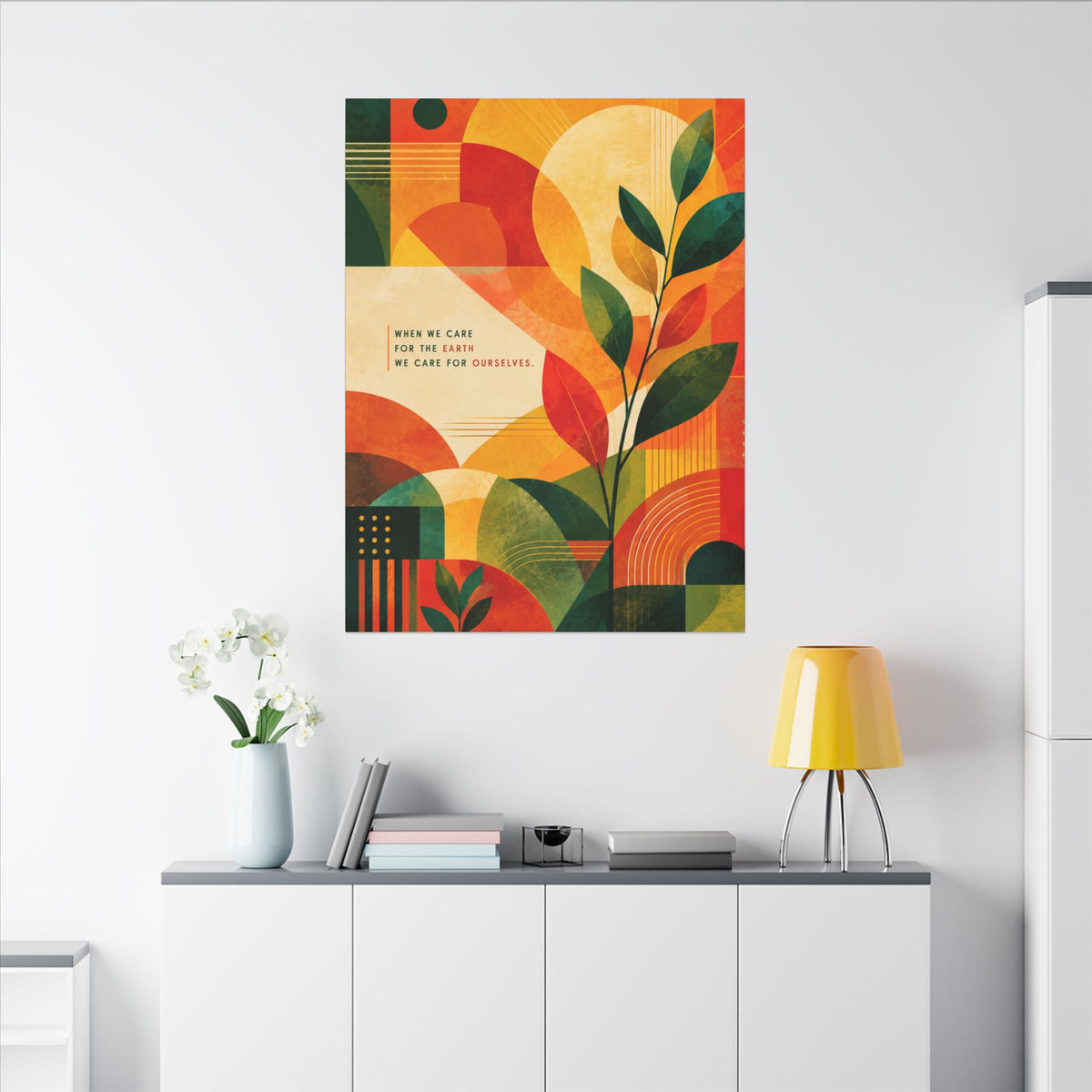 "WHEN WE CARE FOR EARTH, WE CARE FOR OURSELVES" (Botanical Abstract art). Earthsmart Eco Wall Art.