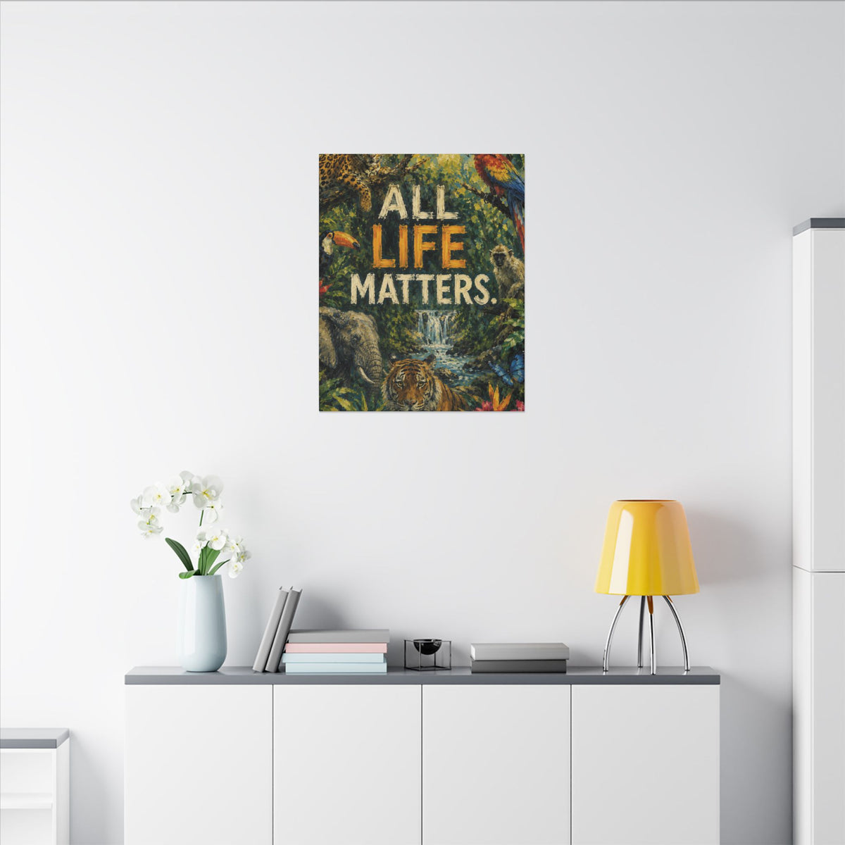 "ALL LIFE MATTERS" (Impressionist art style) — Earthsmart Canvas Wall Art. Jungle Wildlife. (Matte Stretched Print)