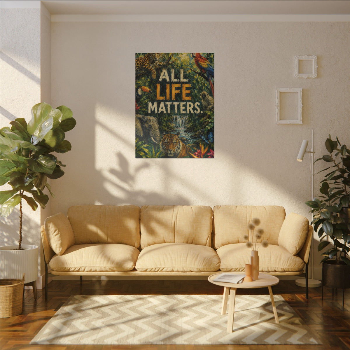 "ALL LIFE MATTERS" (Impressionist art style) — Earthsmart Canvas Wall Art. Jungle Wildlife. (Matte Stretched Print)