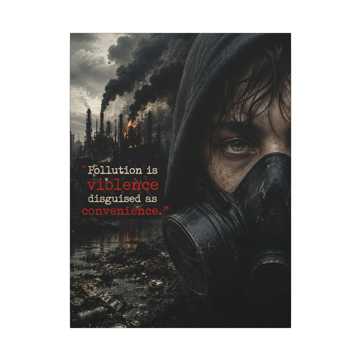 "POLLUTION IS VIOLENCE DISGUISED AS CONVENIENCE" (Dark Reality) - Earthsmart Canvas Wall Art.
