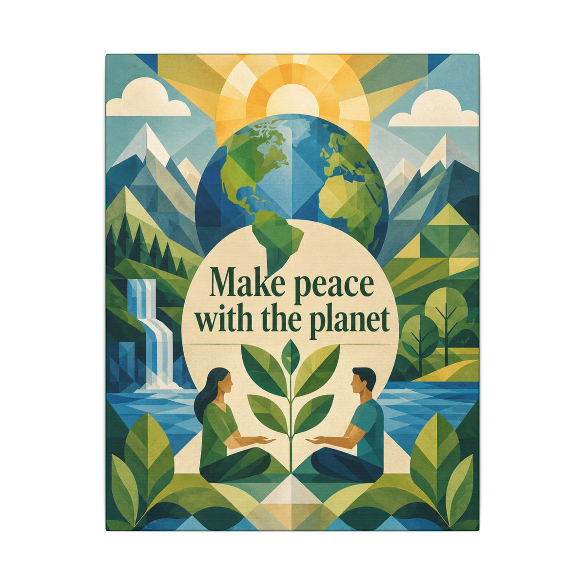Copy of "MAKE PEACE WITH THE PLANET" (Minimalist art style). Earthsmart Eco Canvas Wall Art (Matte Stretched Print).