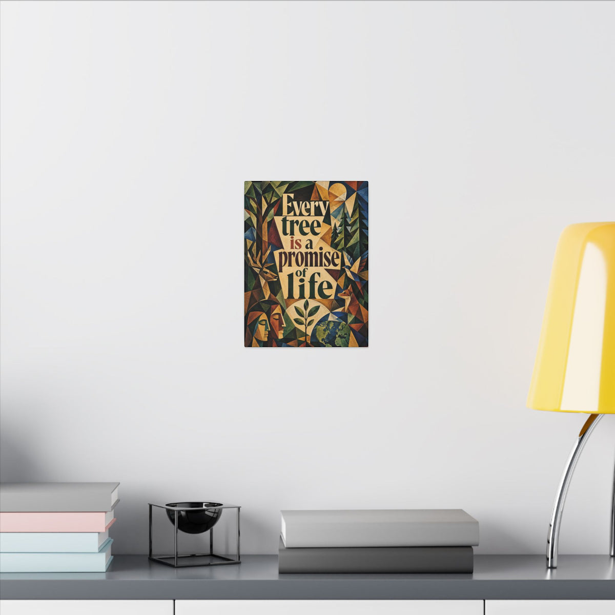 "EVERY TREE IS A PROMISE OF LIFE" (Cubist art style). Earthsmart Eco Canvas Wall Art (Matte Stretched Print).