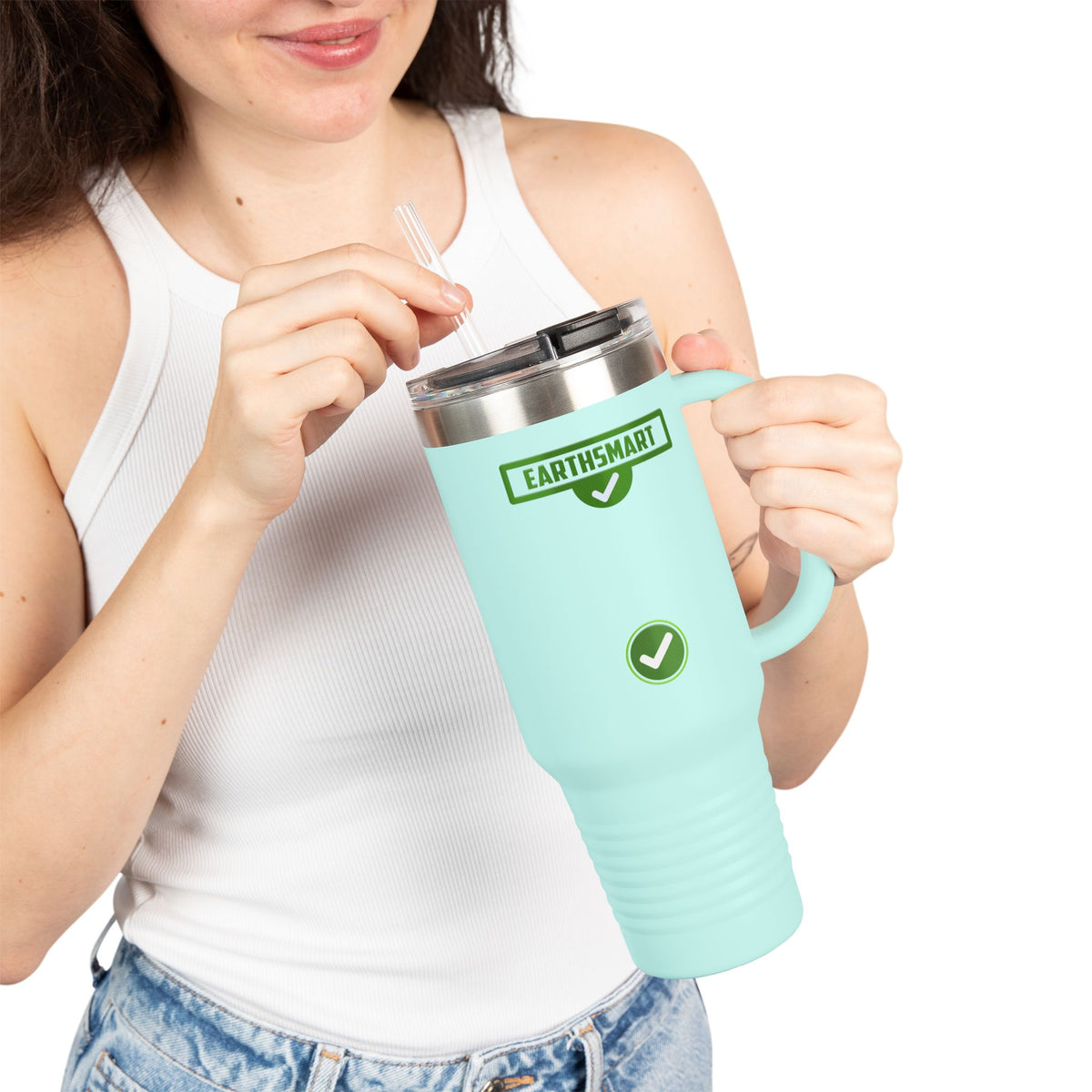 EARTHSMART ECO TUMBLER - 'ICONIC' LOGO version -  100% stainless steel (body), 100% recycled plastic (straw and lid).(1.8L - 40OZ)