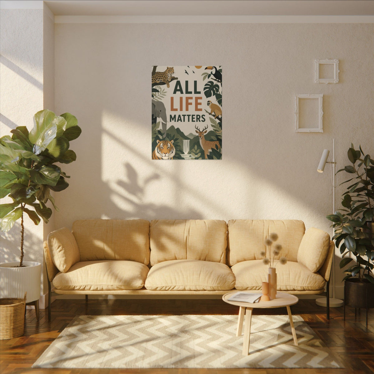 "ALL LIFE MATTERS" (modern art style) - Earthsmart Canvas Wall Art. Jungle Wildlife. (Matte Stretched Print).